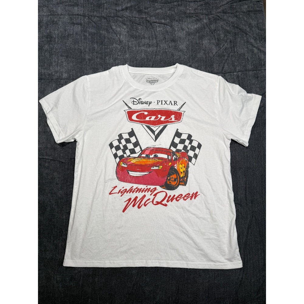 Disney Pixar Cars Lightning McQueen Graphic T Shirt White XXL Adult